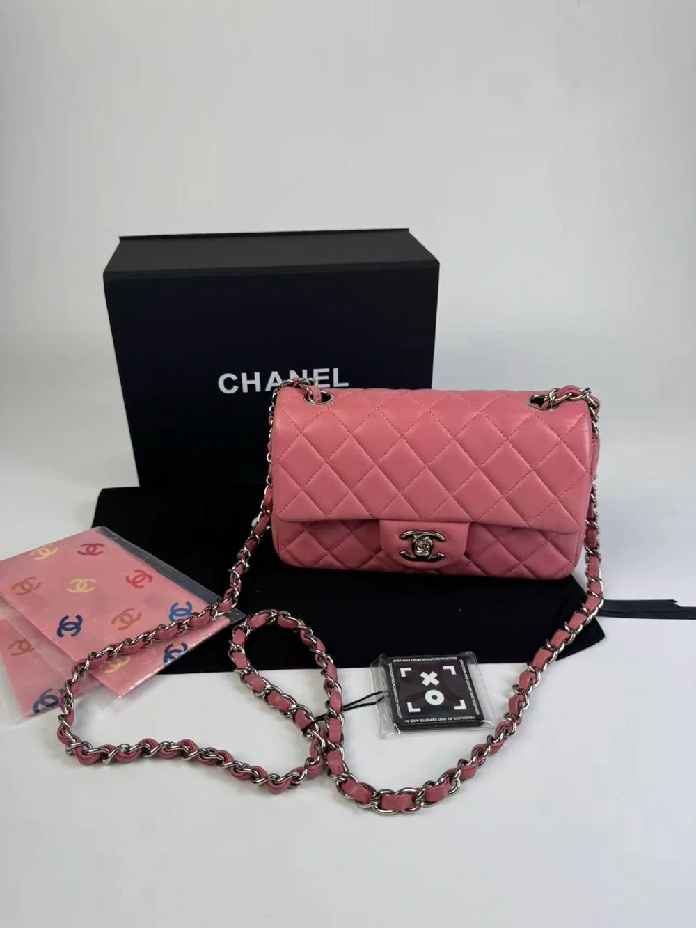 CHANEL Pink Quilted Lambskin Single Flap Shoulder Bag with Silver Chain